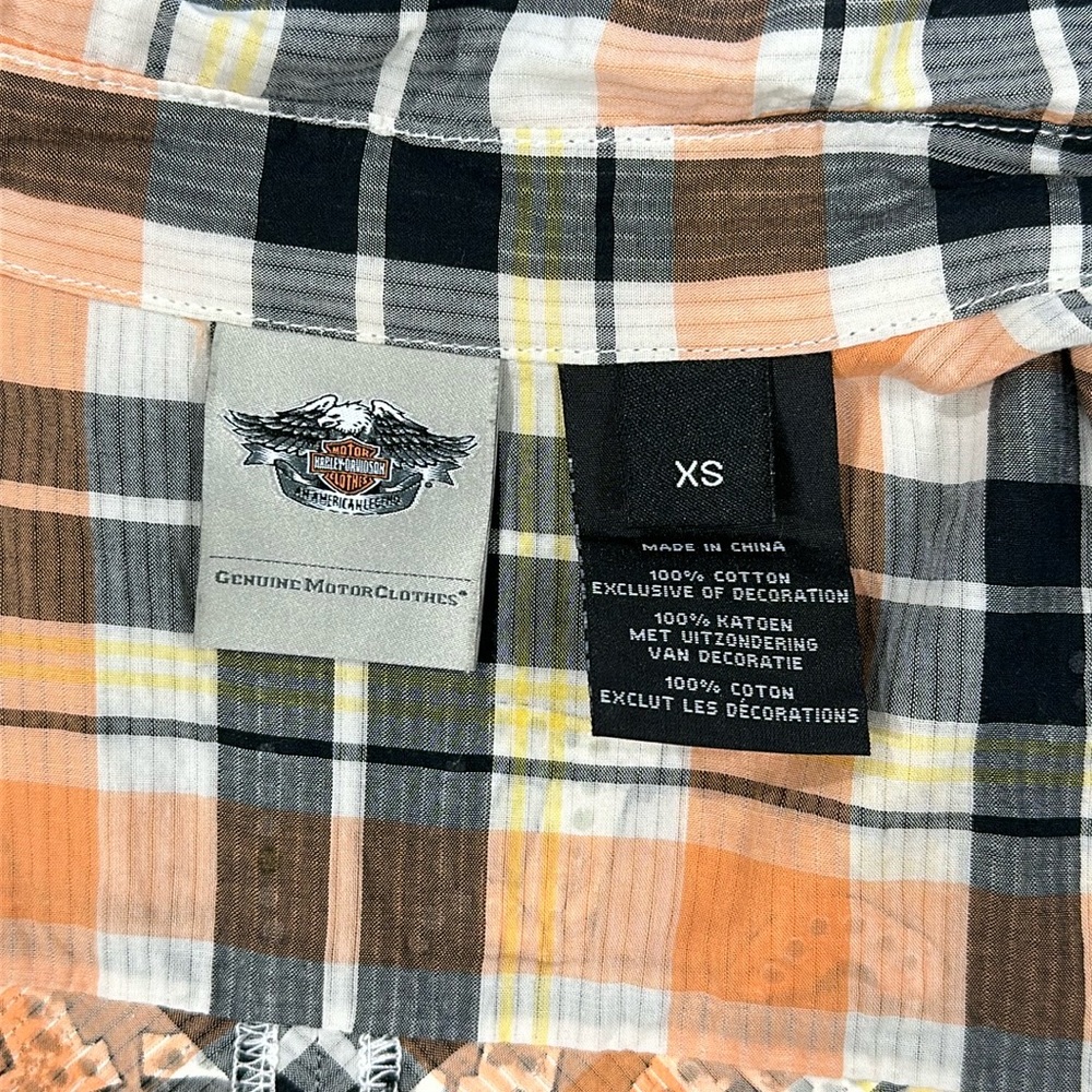 Harley-Davidson Women’s Orange and Black Plaid Shirt with Rhinestone Wing - XS - Picture 7 of 10